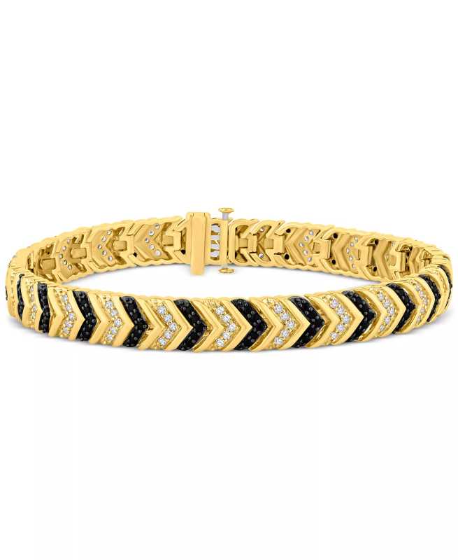 Men's Black & White Diamond Chevron Link Bracelet (3 ct. t.w.) in 10k Gold